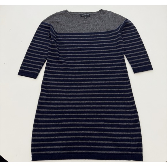 Banana Republic Wool Blend Sweater Dress L Gray Navy Italian Yarn Cashmere Blend - Picture 1 of 6